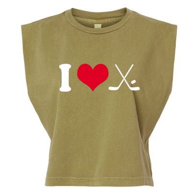 I Love Hockey, Sticks And Puck Garment-Dyed Women's Muscle Tee