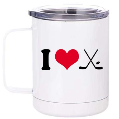 I Love Hockey, Sticks And Puck 12 oz Stainless Steel Tumbler Cup