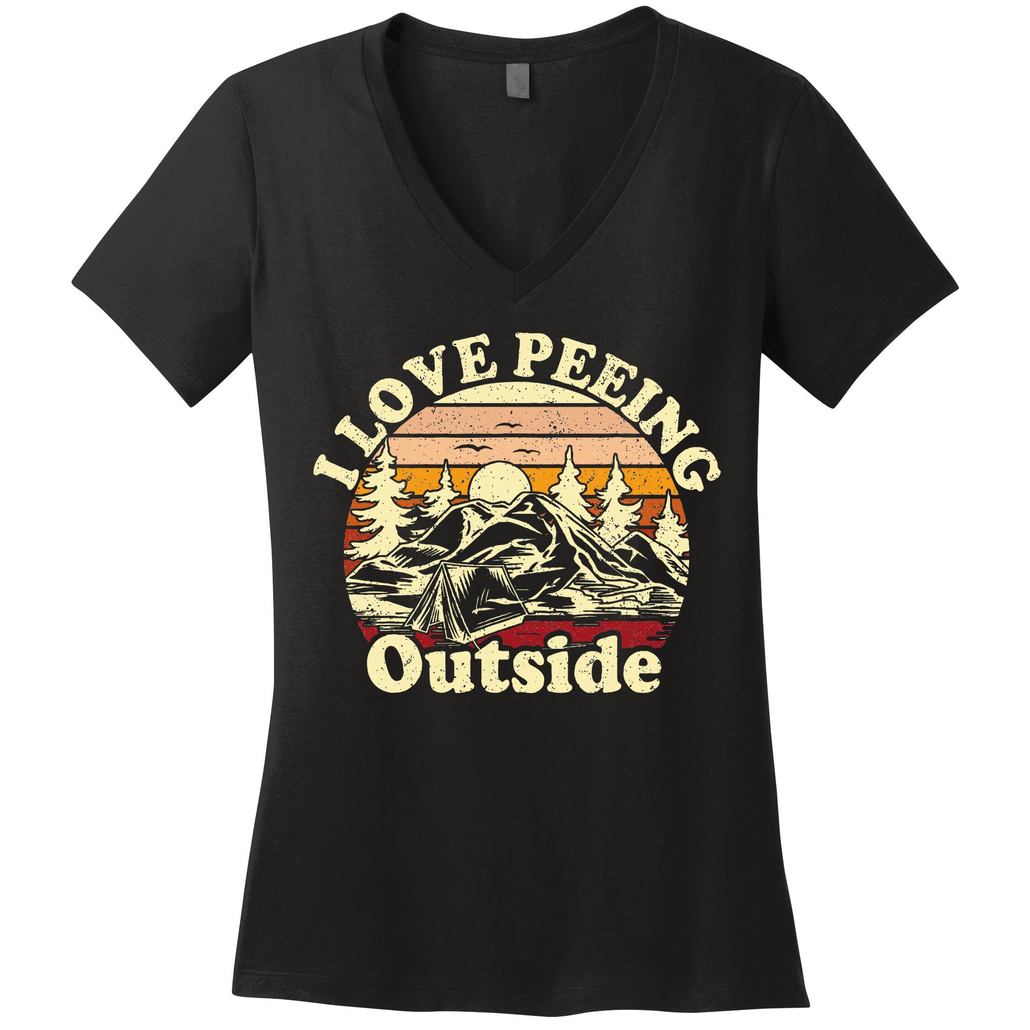 I Love Heart Peeing Outside Lover Camping Hikind Outdoors Women's V-Neck T-Shirt