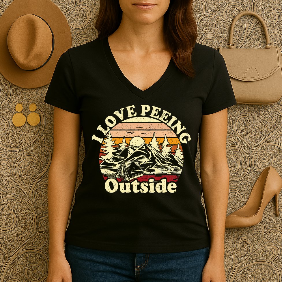 I Love Heart Peeing Outside Lover Camping Hikind Outdoors Women's V-Neck T-Shirt
