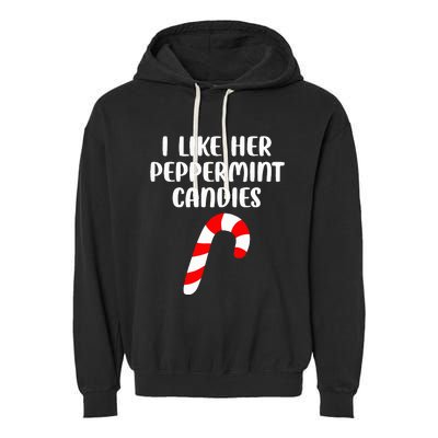 I Like Her Peppermint Candies Christmas Couples Matching Garment-Dyed Fleece Hoodie