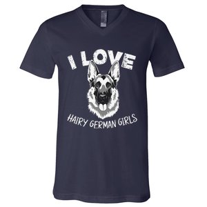 I Love Hairy German (3) V-Neck T-Shirt