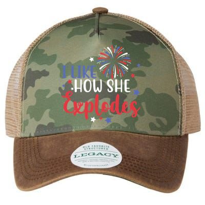 I Like How She Explodes 4th Of July Funny Legacy Tie Dye Trucker Hat