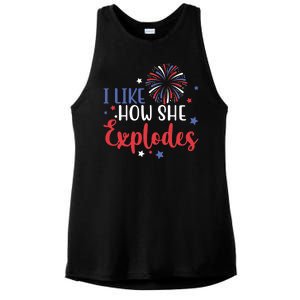 I Like How She Explodes 4th Of July Funny Ladies PosiCharge Tri-Blend Wicking Tank