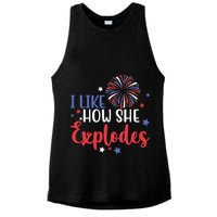 I Like How She Explodes 4th Of July Funny Ladies PosiCharge Tri-Blend Wicking Tank