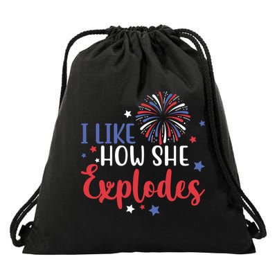 I Like How She Explodes 4th Of July Funny Drawstring Bag