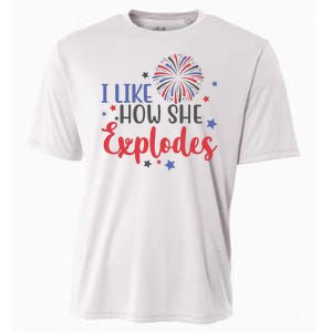 I Like How She Explodes 4th Of July Funny Cooling Performance Crew T-Shirt