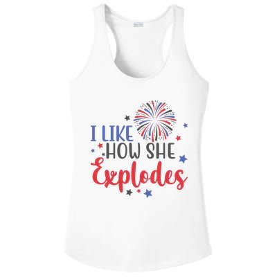 I Like How She Explodes 4th Of July Funny Ladies PosiCharge Competitor Racerback Tank