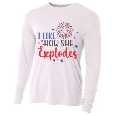 I Like How She Explodes 4th Of July Funny Cooling Performance Long Sleeve Crew