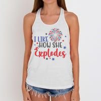 I Like How She Explodes 4th Of July Funny Women's Knotted Racerback Tank