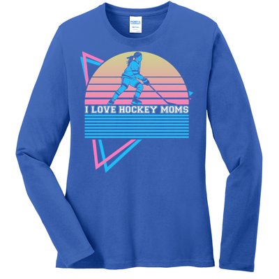 I Love Hockey Moms Retro Funny Gift Ladies Long Sleeve Shirt