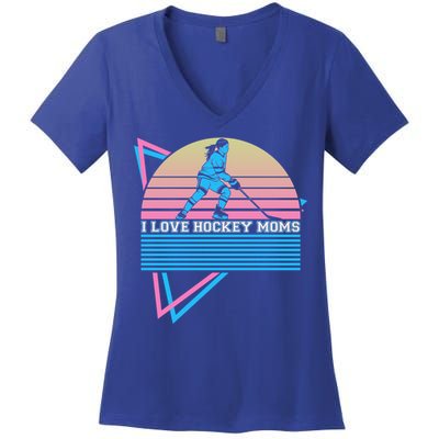 I Love Hockey Moms Retro Funny Gift Women's V-Neck T-Shirt