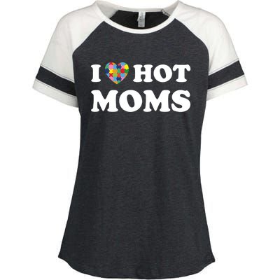 I Love Hot Moms Funny Heart Autism Puzzle Piece Love Moms Gift Enza Ladies Jersey Colorblock Tee