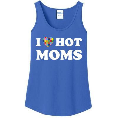 I Love Hot Moms Funny Heart Autism Puzzle Piece Love Moms Gift Ladies Essential Tank