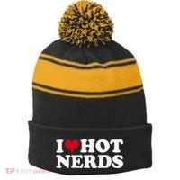 I Love Hot Nerds Nerd Stripe Pom Pom Beanie