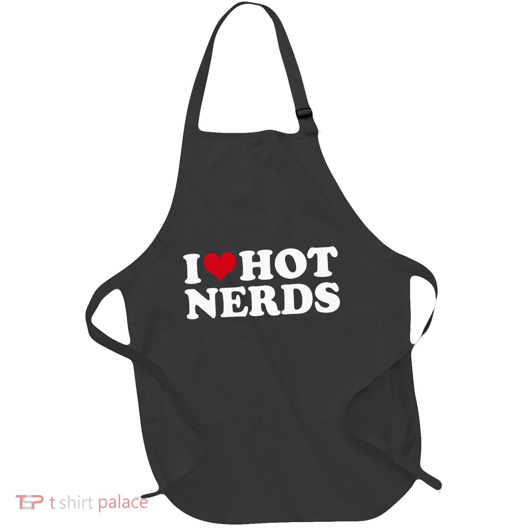I Love Hot Nerds Nerd Full-Length Apron With Pockets