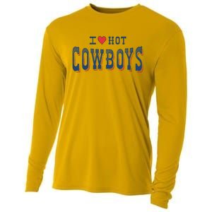 I Love Hot Cowboys Funny Western Rodeo Cooling Performance Long Sleeve Crew