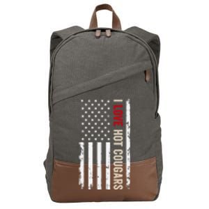 I Love Hot Cougars American Usa Flag Funny Gift Cotton Canvas Backpack