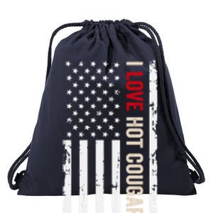 I Love Hot Cougars American Usa Flag Funny Gift Drawstring Bag