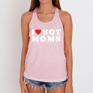 I Love Hot Moms Funny Red Heart Love Moms Mother Cool Meaningful Gift Women's Knotted Racerback Tank