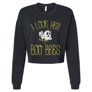 I Love Her Boo Bees Couples Halloween Cropped Pullover Crew