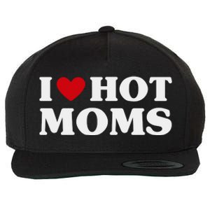 I Love Hot Moms T Funny Red Heart Love Moms Wool Snapback Cap