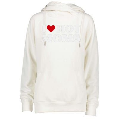 I Love Hot Moms T Funny Red Heart Love Moms Womens Funnel Neck Pullover Hood