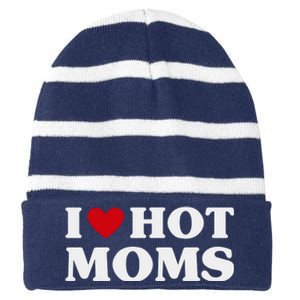 I Love Hot Moms T Funny Red Heart Love Moms Striped Beanie with Solid Band