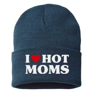 I Love Hot Moms T Funny Red Heart Love Moms Sustainable Knit Beanie