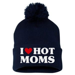 I Love Hot Moms T Funny Red Heart Love Moms Pom Pom 12in Knit Beanie