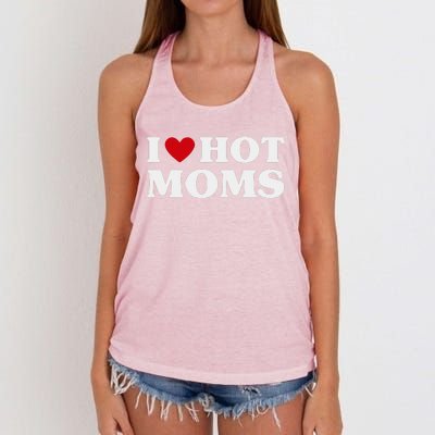 I Love Hot Moms T Funny Red Heart Love Moms Women's Knotted Racerback Tank