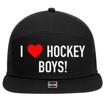 I Love Hockey Graphic Novelty Fun Vintage Style Gift 7 Panel Mesh Trucker Snapback Hat