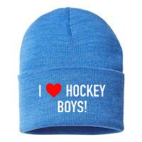 I Love Hockey Graphic Novelty Fun Vintage Style Gift Sustainable Knit Beanie