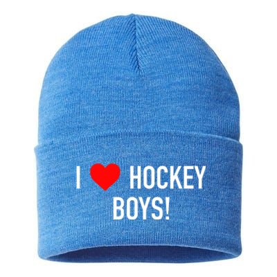 I Love Hockey Graphic Novelty Fun Vintage Style Gift Sustainable Knit Beanie