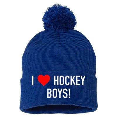 I Love Hockey Graphic Novelty Fun Vintage Style Gift Pom Pom 12in Knit Beanie