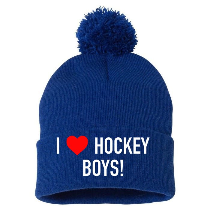 I Love Hockey Graphic Novelty Fun Vintage Style Gift Pom Pom 12in Knit Beanie