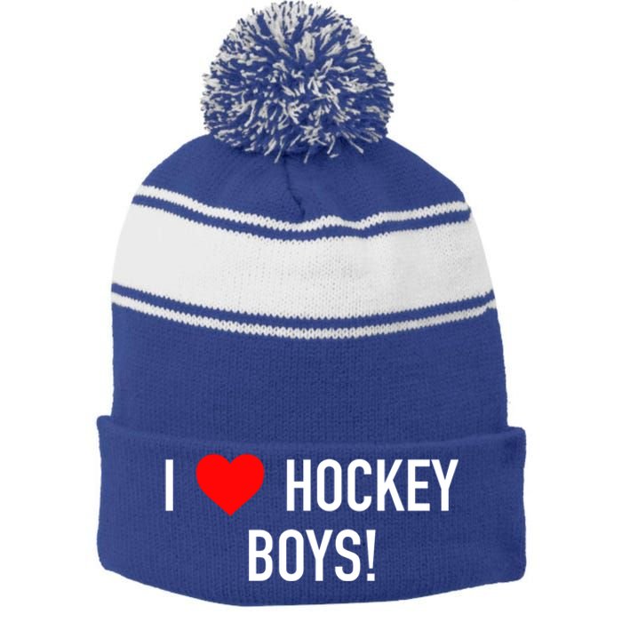 I Love Hockey Graphic Novelty Fun Vintage Style Gift Stripe Pom Pom Beanie