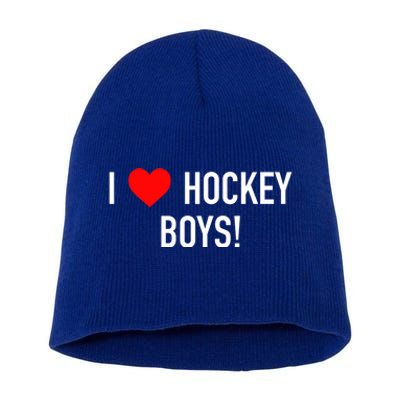 I Love Hockey Graphic Novelty Fun Vintage Style Gift Short Acrylic Beanie