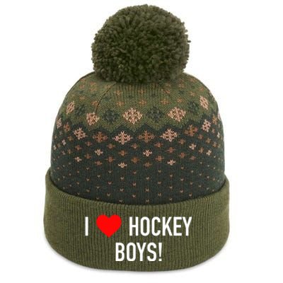 I Love Hockey Graphic Novelty Fun Vintage Style Gift The Baniff Cuffed Pom Beanie