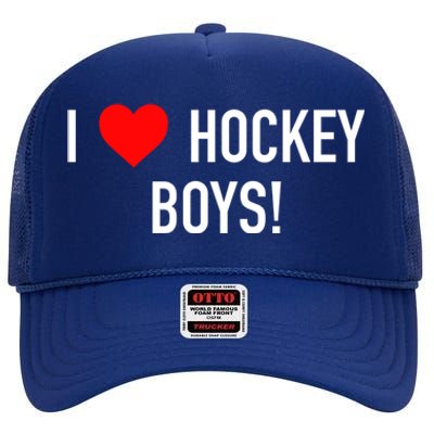 I Love Hockey Graphic Novelty Fun Vintage Style Gift High Crown Mesh Back Trucker Hat