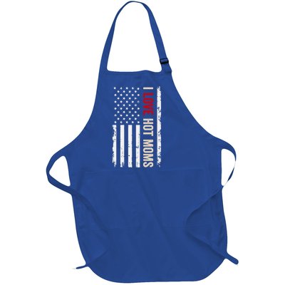 I Love Hot Moms American Usa Flag Gift Full-Length Apron With Pockets