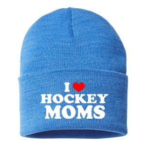 I Love Hockey Moms Funny Design Gift Sustainable Knit Beanie