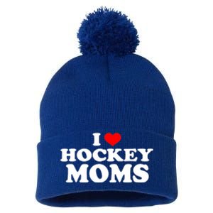 I Love Hockey Moms Funny Design Gift Pom Pom 12in Knit Beanie