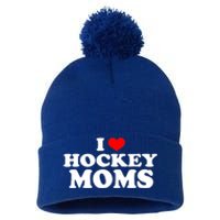 I Love Hockey Moms Funny Design Gift Pom Pom 12in Knit Beanie