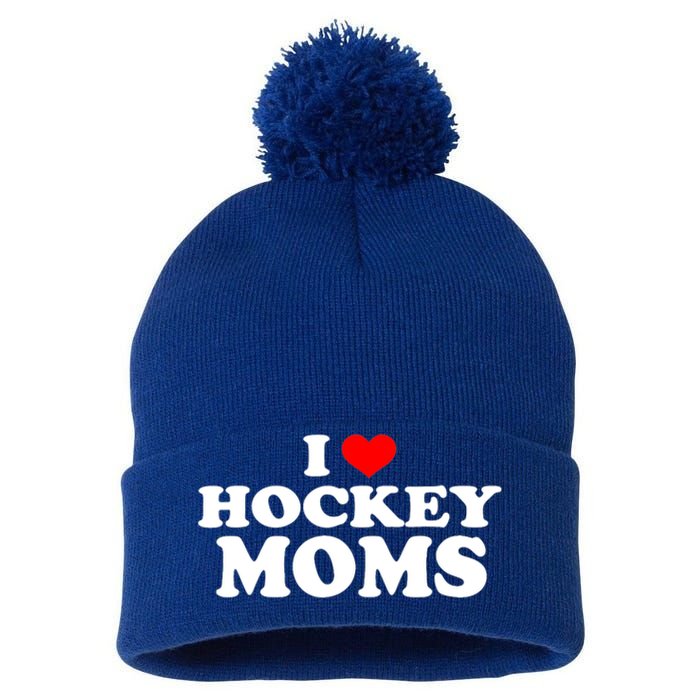 I Love Hockey Moms Funny Design Gift Pom Pom 12in Knit Beanie