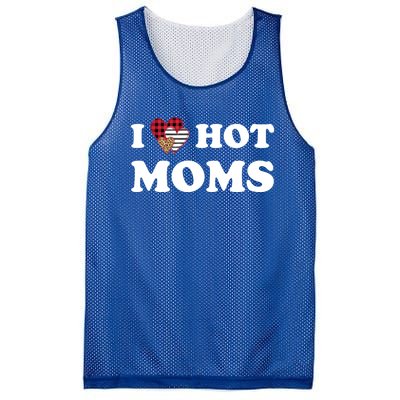 I Love Hot Moms Red Striped Leopard Buffalo Plaid Heart Cute Gift Mesh Reversible Basketball Jersey Tank