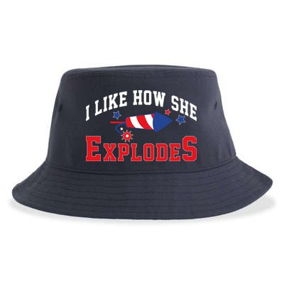 I Like How He Explodes Funny Fireworks Lover Matching Team Couple 4th Of July Sustainable Bucket Hat