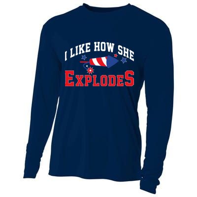 I Like How He Explodes Funny Fireworks Lover Matching Team Couple 4th Of July Cooling Performance Long Sleeve Crew