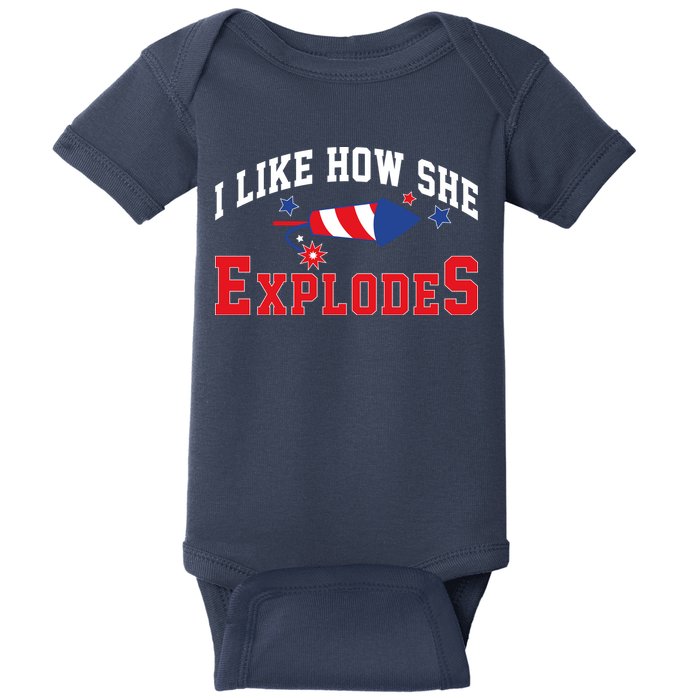 I Like How He Explodes Funny Fireworks Lover Matching Team Couple 4th Of July Baby Bodysuit