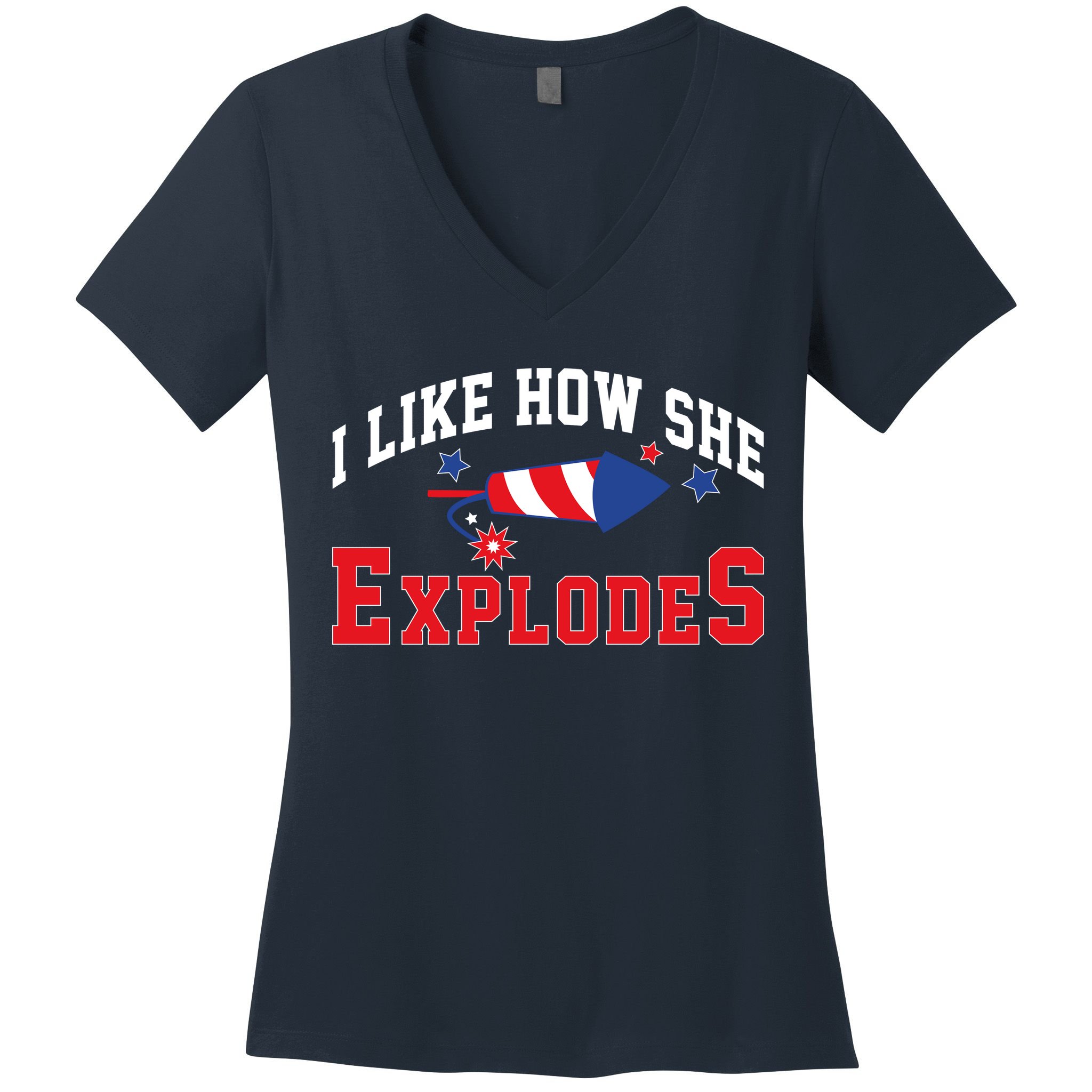 I Like How He Explodes Funny Fireworks Lover Matching Team Couple 4th Of July Women's V-Neck T-Shirt